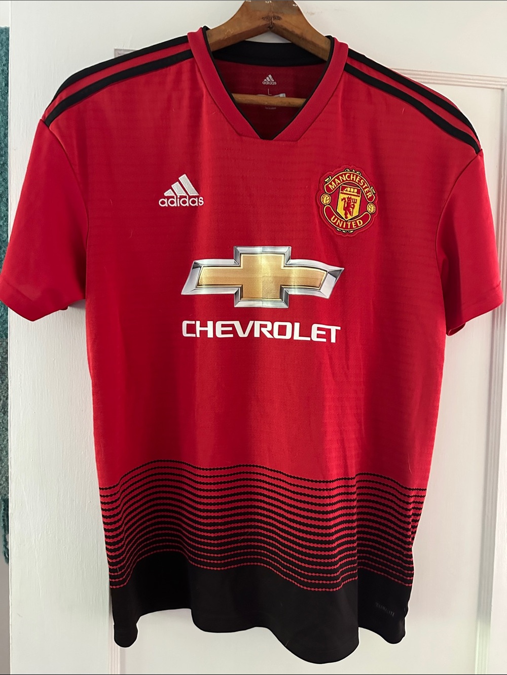 adidas Red & Black Manchester United Replica Soccer Jersey Large